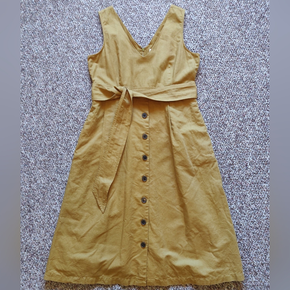Gap yellow brown gold linen dress 12